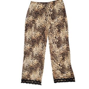 Josie Natori Animal Print Cheetah Wide Leg Pants Medium Black Lace